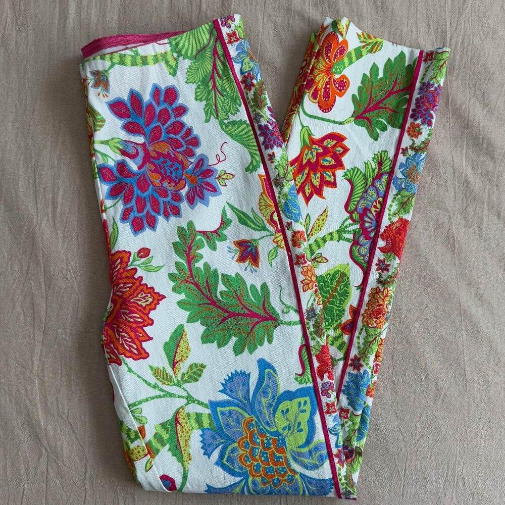 Gretchen Scott‎ Pull on Floral Print Pants Pink Piping Size XXS